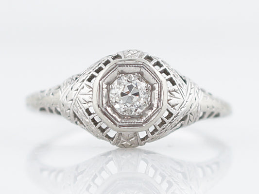 Old Mine Cut Diamond Ring Art Deco Filigree in 18k