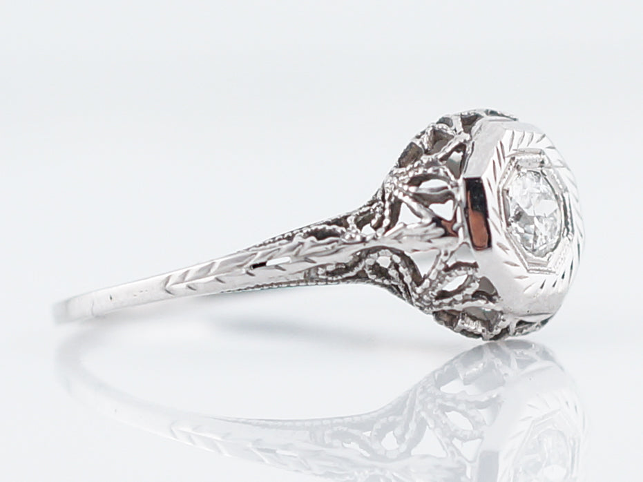 Antique Engagement Ring Art Deco .15 Old European Cut Diamond in 14k White Gold