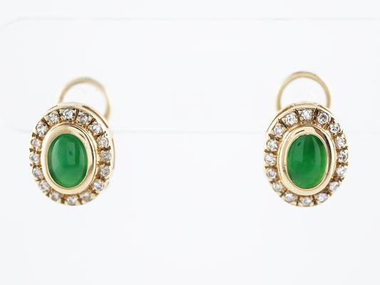 Modern Earrings Jade with .32 Single Cut Diamonds in 14k Yellow Gold