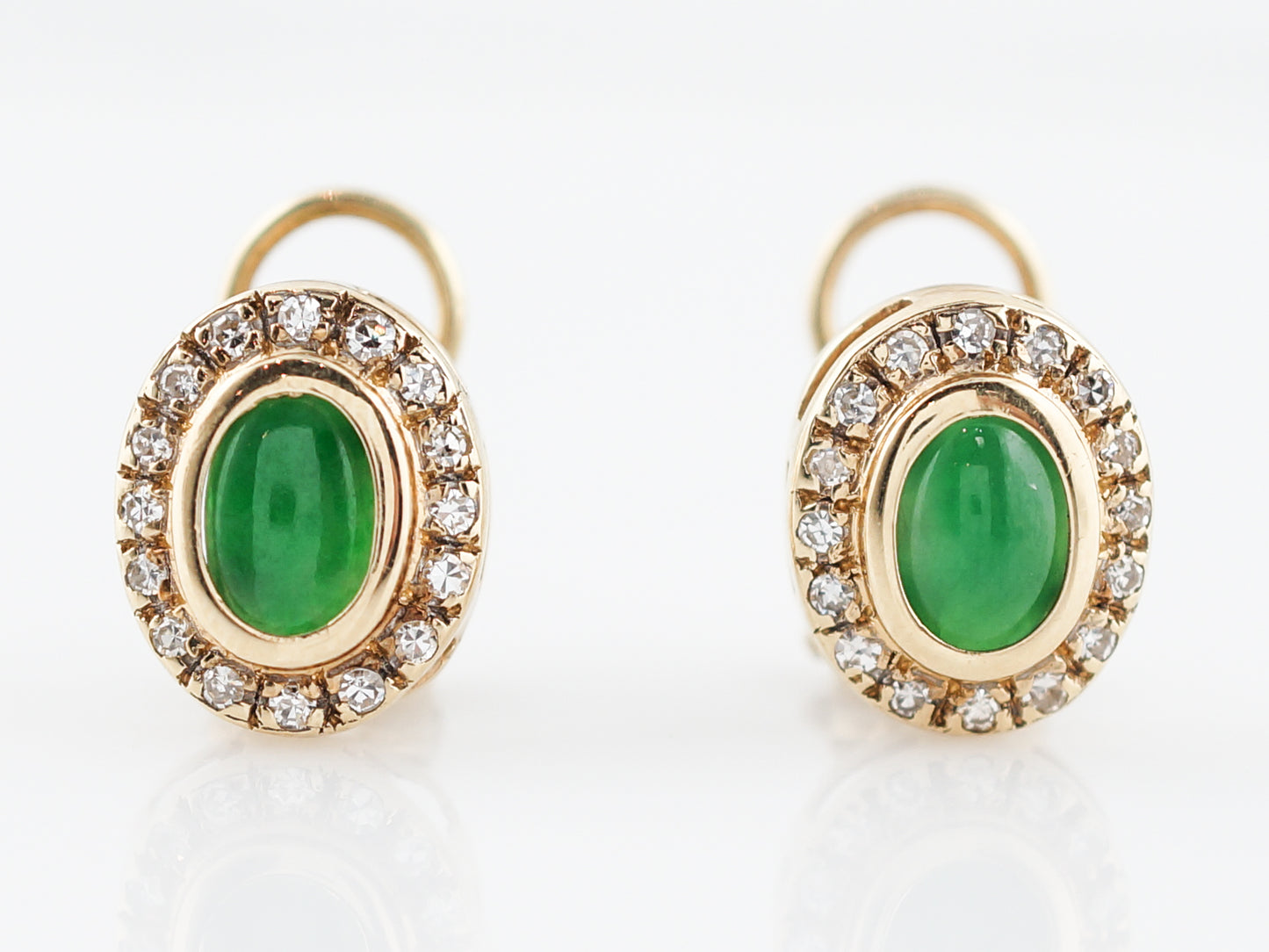 Modern Earrings Jade with .32 Single Cut Diamonds in 14k Yellow Gold