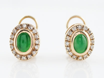 Modern Earrings Jade with .32 Single Cut Diamonds in 14k Yellow Gold