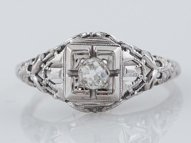 Antique Engagement Ring Art Deco .18ct Old Mine Cut Diamond in Vintage 18k White GoldComposition: 18 Karat White GoldTotal Diamond Weight: .18 ctTotal Gram Weight: 1.64 g