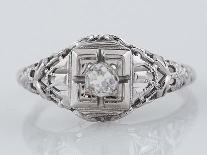 Antique Engagement Ring Art Deco .18ct Old Mine Cut Diamond in Vintage 18k White Gold