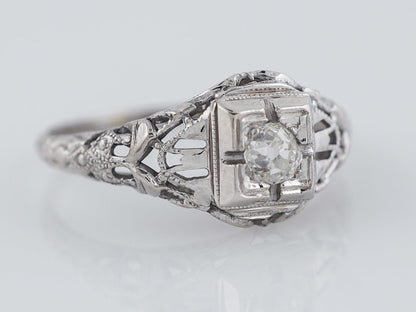 Antique Engagement Ring Art Deco .18ct Old Mine Cut Diamond in Vintage 18k White Gold