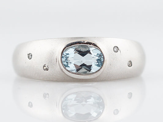 Modern Right Hand Ring .35 Oval Cut Aquamarine in 14k White Gold