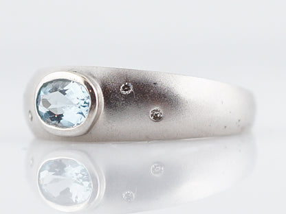 Modern Right Hand Ring .35 Oval Cut Aquamarine in 14k White Gold