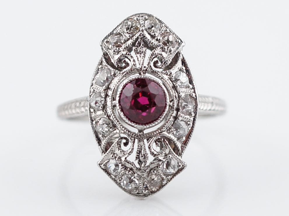 Modern Right Hand Ring .63 Round Cut Ruby in 18k White Gold