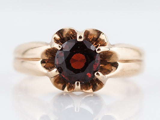 Vintage Right Hand Ring Mid-Century 1.29 Round Brilliant Cut Garnet in 14k Yellow Gold