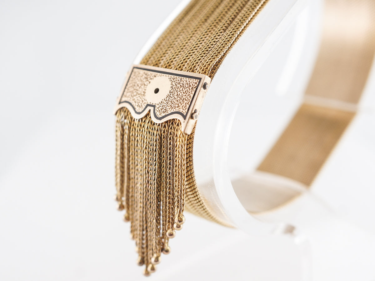 Antique Victorian Tassel Bracelet w/ Enamel and Pearls in 14k