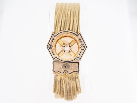 Antique Victorian Tassel Bracelet w/ Enamel and Pearls in 14k