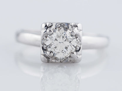 Antique Engagement Ring Art Deco .62 Round Brilliant Cut Diamond in Vintage 14k White Gold