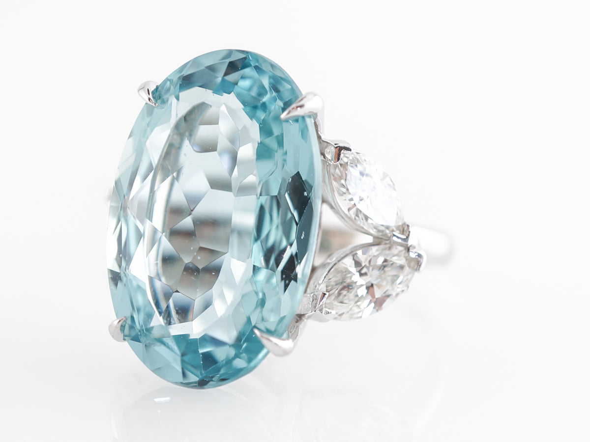 11 Carat Aquamarine Ring w/ Diamond Accents in 14k