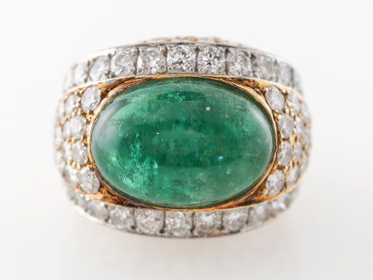 Cabochon Cut Emerald & Diamond Ring 18k