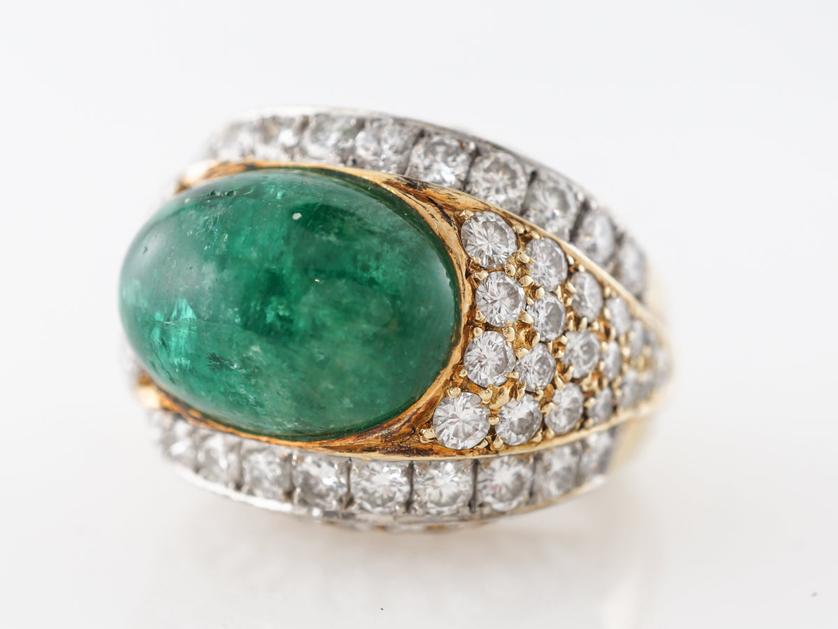 Cabochon Cut Emerald & Diamond Ring 18k