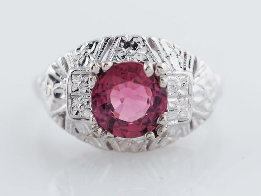 Antique Engagement Ring Art Deco 1.26 Round Cut Pink Tourmaline in 14k White Gold