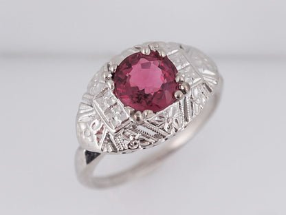 Antique Engagement Ring Art Deco 1.26 Round Cut Pink Tourmaline in 14k White Gold
