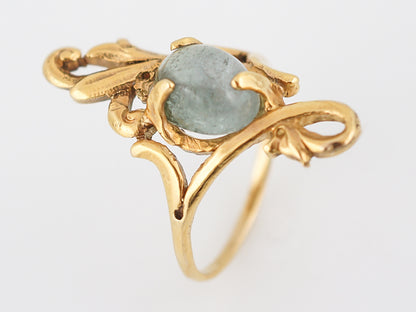 Antique Right Hand Ring Art Nouveau 2.68 Cabochon Cut Green Tourmaline in 14k Yellow Gold