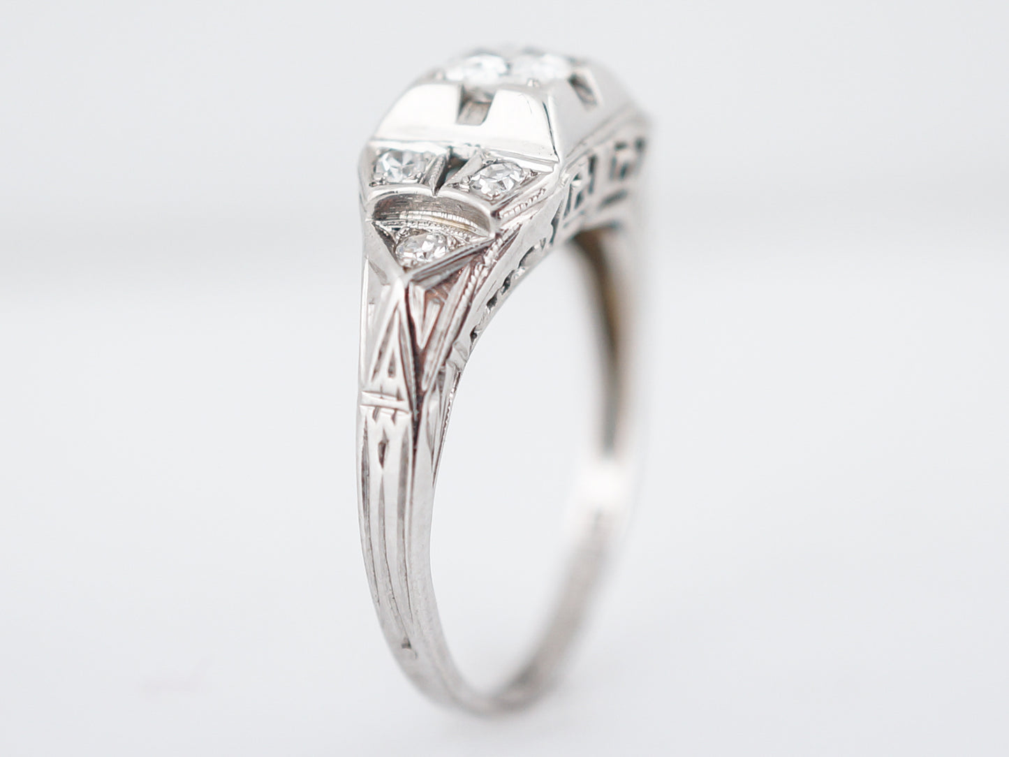 Vintage Engraved Filigree Diamond Engagement Ring in 18k