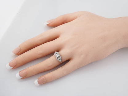 Vintage Engraved Filigree Diamond Engagement Ring in 18k