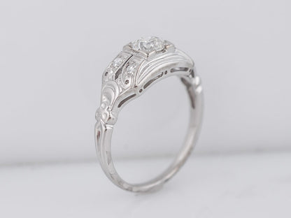 Antique Engagement Ring Art Deco .25ct Old European Cut Diamond in 18k White Gold
