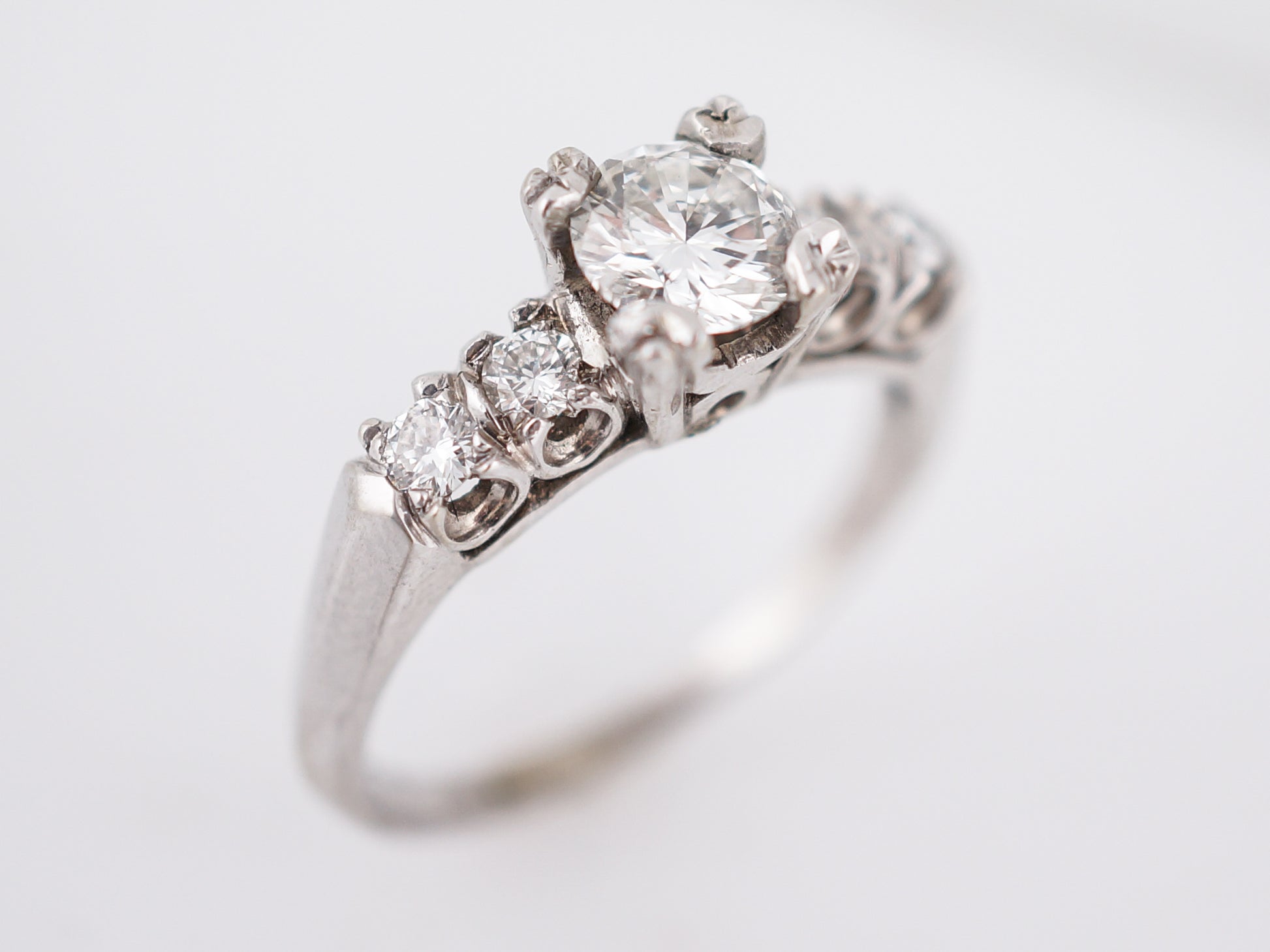 Antique Engagement Ring Art Deco .68 Round Brilliant Cut Diamond in 14k White Gold