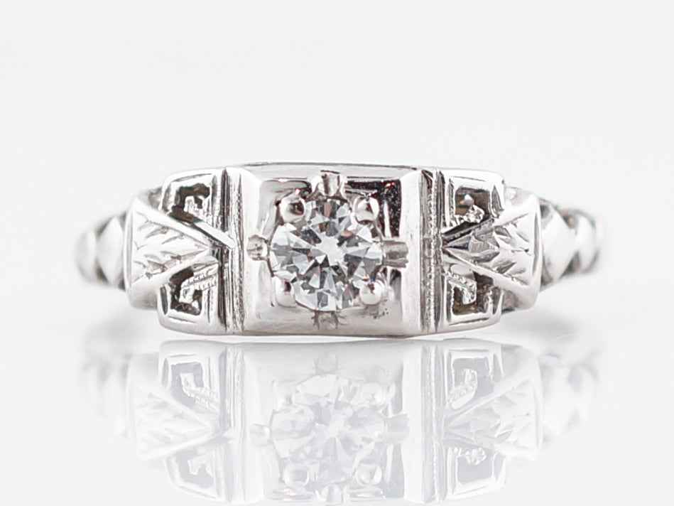 Transitional Cut Diamond Engagement Ring Vintage Art Deco 18k