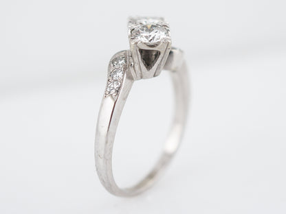 Antique Right Hand Ring Art Deco .89 Round Brilliant Cut Diamonds in 14k White Gold
