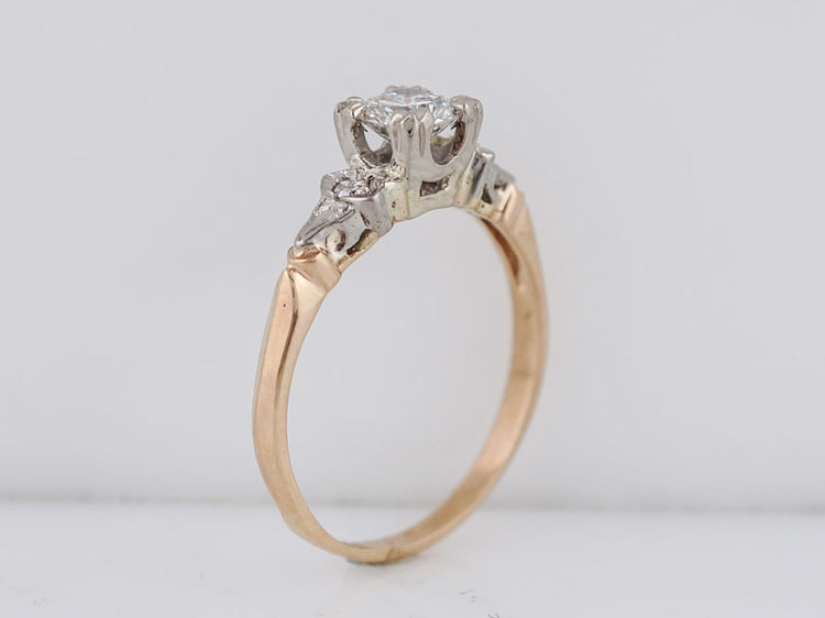 Vintage Engagement Ring Retro .51ct Round Brilliant Cut Diamond in 14k White & Yellow Gold