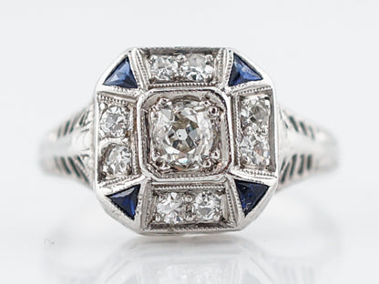 Old Euro Diamond & Sapphire Engagement Ring in 18k
