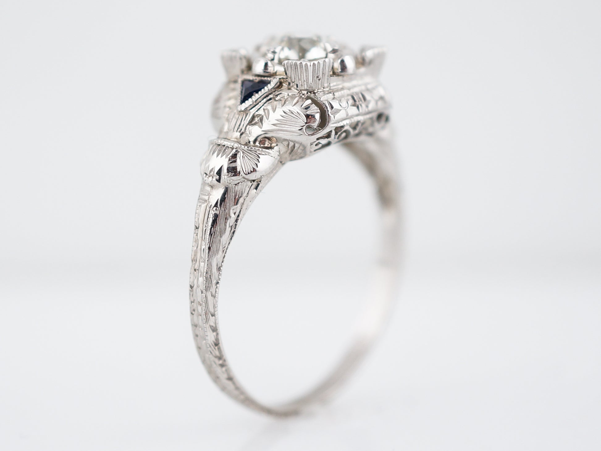 Antique Engagement Ring Art Deco .30 Old European Cut Diamond in 18k White Gold