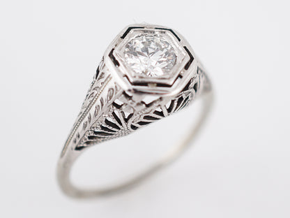 Antique Engagement Ring Art Deco .49 Old European Cut Diamond in 18k White Gold