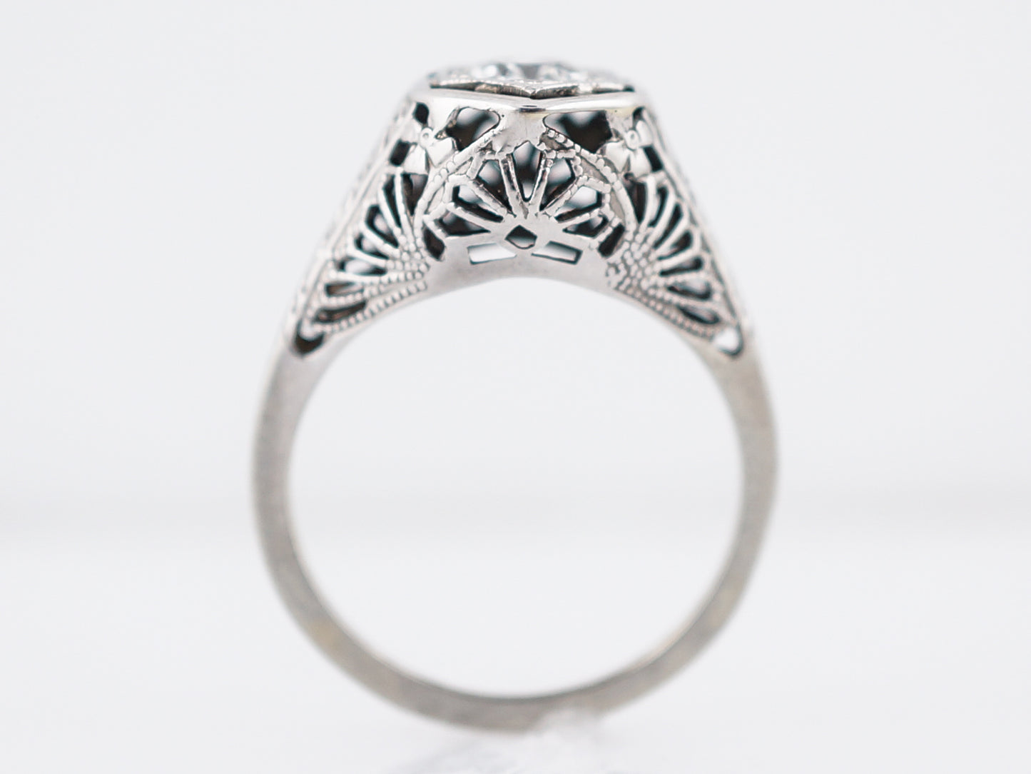 Antique Engagement Ring Art Deco .49 Old European Cut Diamond in 18k White Gold