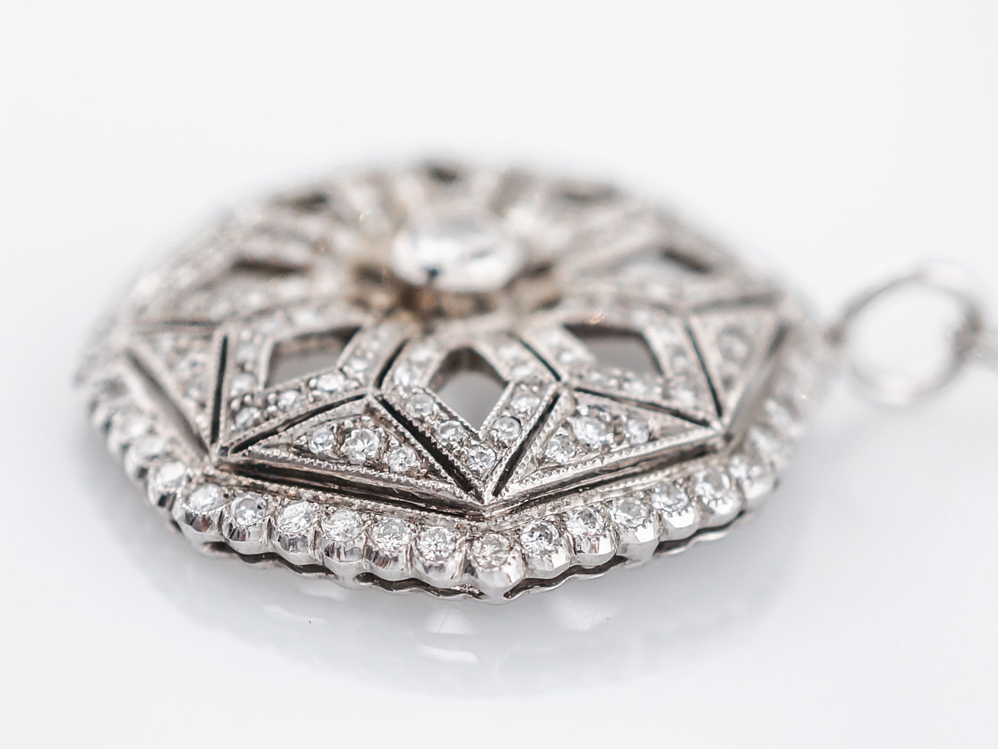 Modern Art Deco Style Pendant 1.30 Round Brilliant Cut Diamonds in 18k White Gold