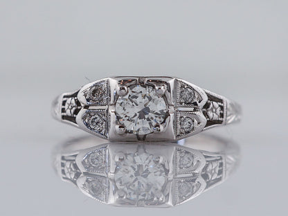 Antique Engagement Ring Art Deco .32ct Transitional Cut Diamond in 18k White Gold