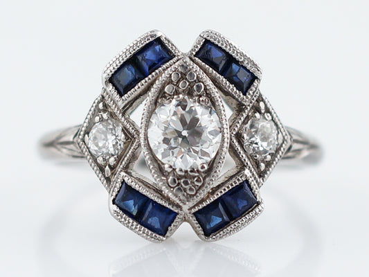 Vintage Platinum Art Deco Diamond & Sapphire Ring