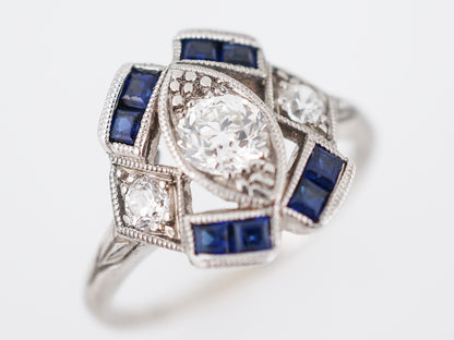 Vintage Platinum Art Deco Diamond & Sapphire Ring