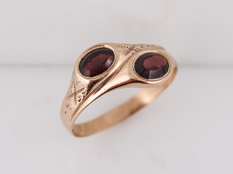 Antique Right Hand Ring Victorian .86 cttw Oval Cut Garnets in 14k Rose Gold