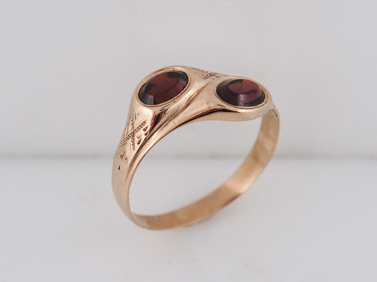 Antique Right Hand Ring Victorian .86 cttw Oval Cut Garnets in 14k Rose Gold