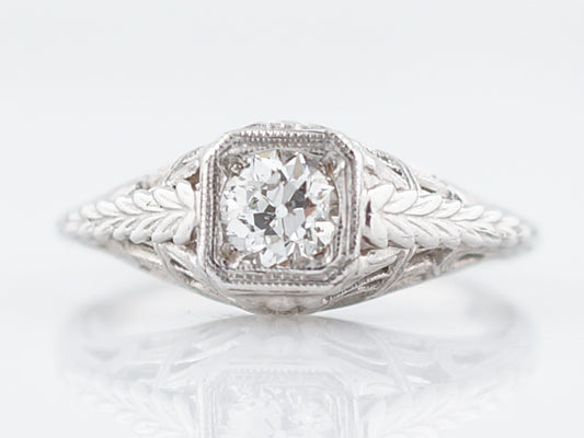 Antique Engagement Ring Art Deco .36 Old European Cut Diamond in 14k White Gold