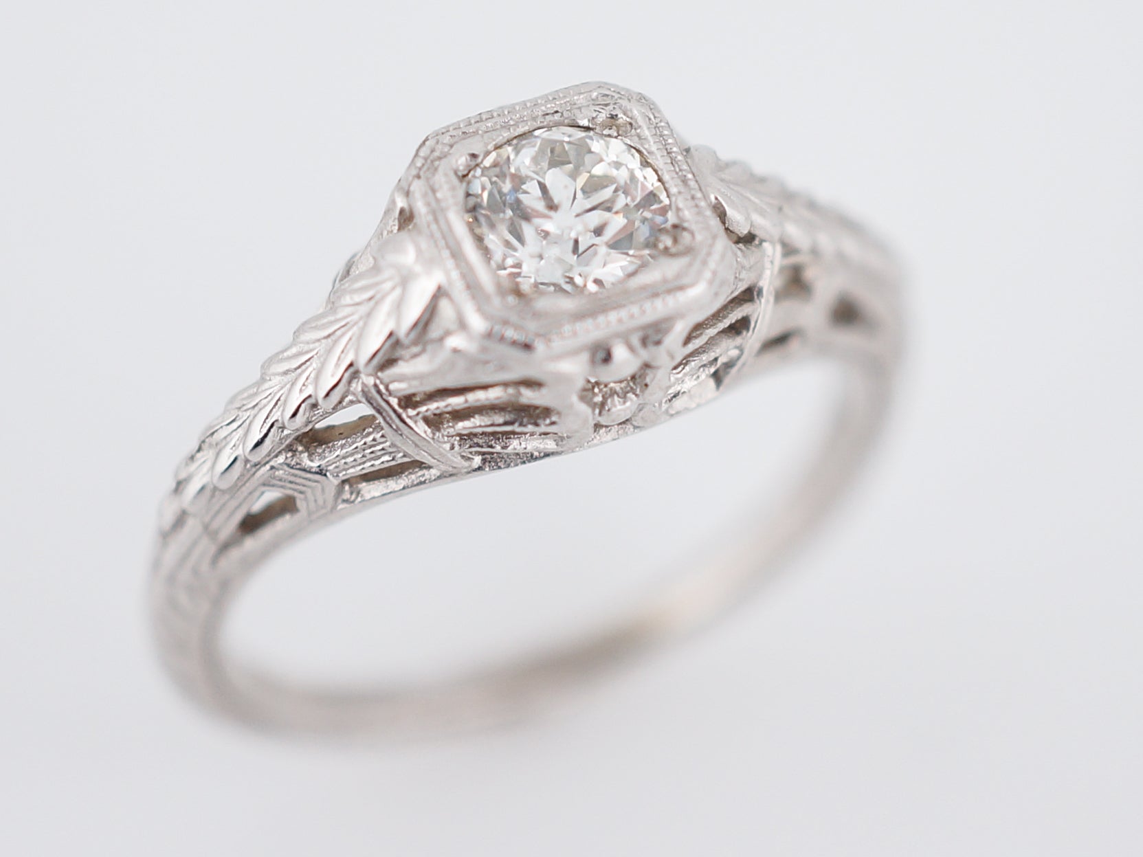 Antique Engagement Ring Art Deco .36 Old European Cut Diamond in 14k White Gold