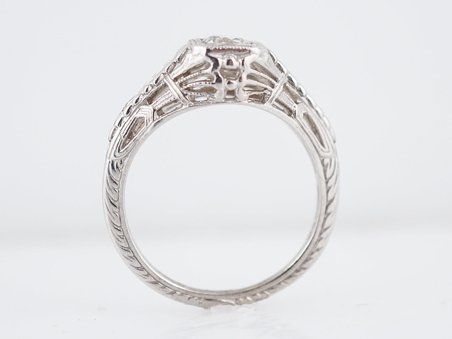 Antique Engagement Ring Art Deco .36 Old European Cut Diamond in 14k White Gold