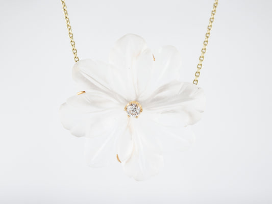 Vintage Necklace Mid Century .16 Engraved Crystal in 14k Yellow Gold