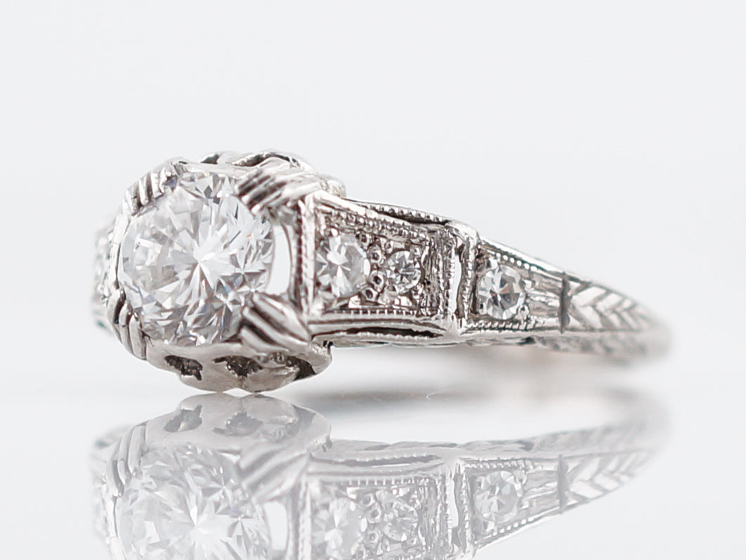 Detailed Art Deco Brilliant Cut Diamond Engagement Ring