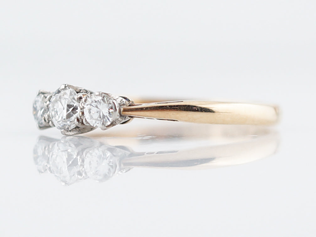 Antique Engagement Ring Art Deco .40 Old European & Round Brilliant Cut Diamonds in 18k Yellow Gold