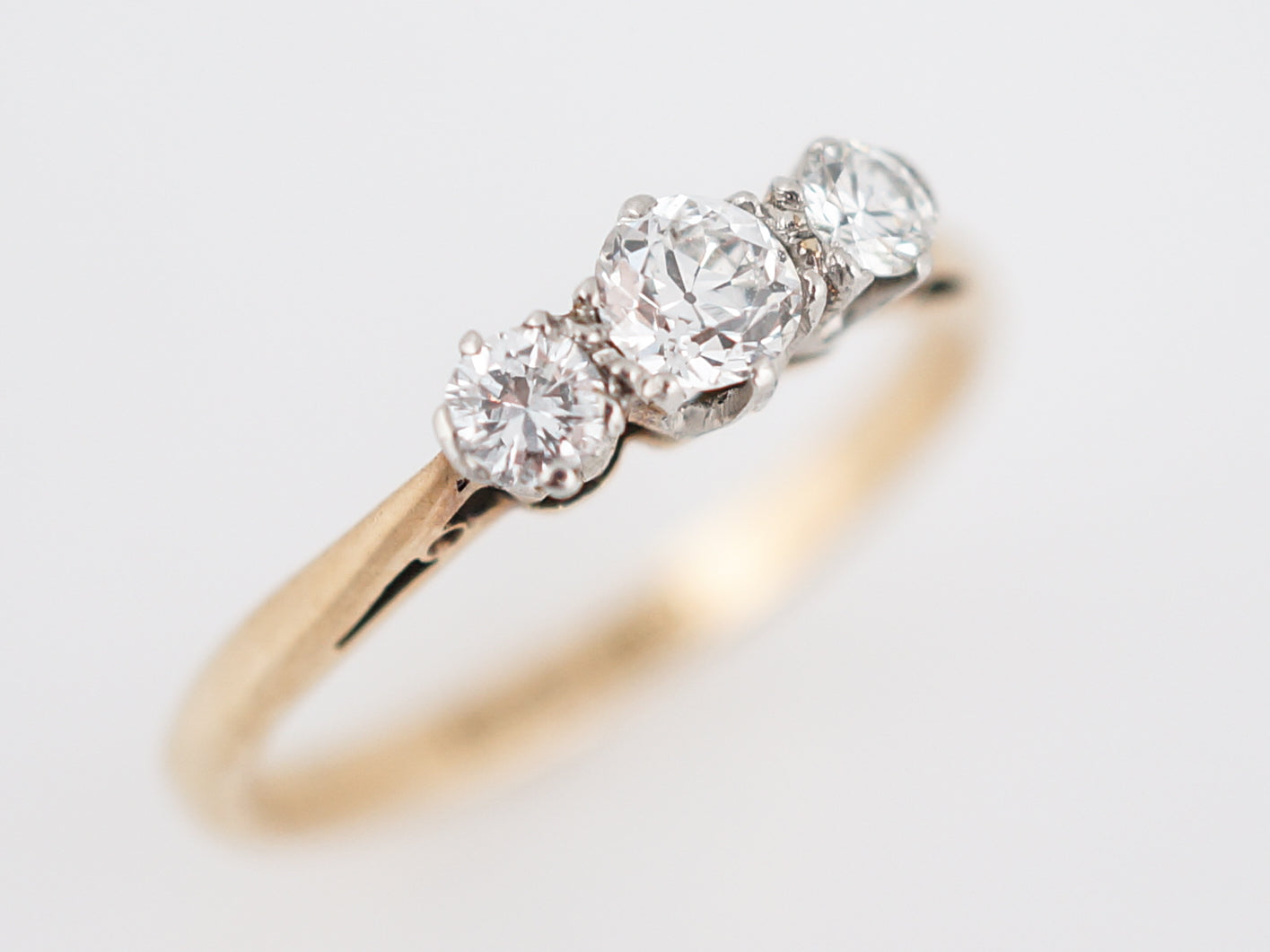 Antique Engagement Ring Art Deco .40 Old European & Round Brilliant Cut Diamonds in 18k Yellow Gold