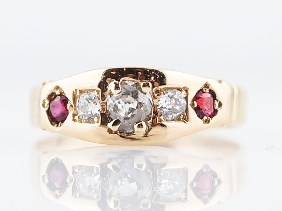 Antique Right Hand Ring Victorian .36 Old Mine Cut Diamond in 18k Yellow Gold **update Ruby Info***