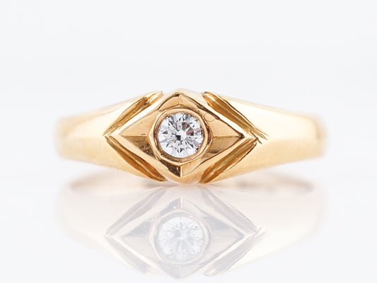 Vintage Right Hand Ring Retro .13 Round Brilliant Cut Diamond in 18k Yellow Gold