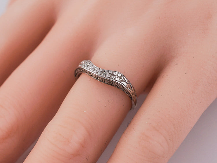 Modern Wedding Band Art Deco Style in 14k White Gold