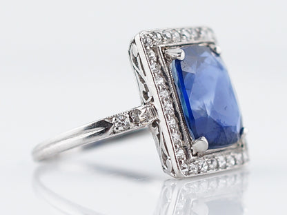 4 Carat Cushion Sapphire Engagement Ring Art Deco