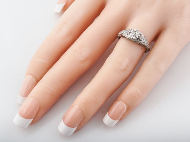 Engagement Ring Modern .68 Old European Cut Diamond in Platinum